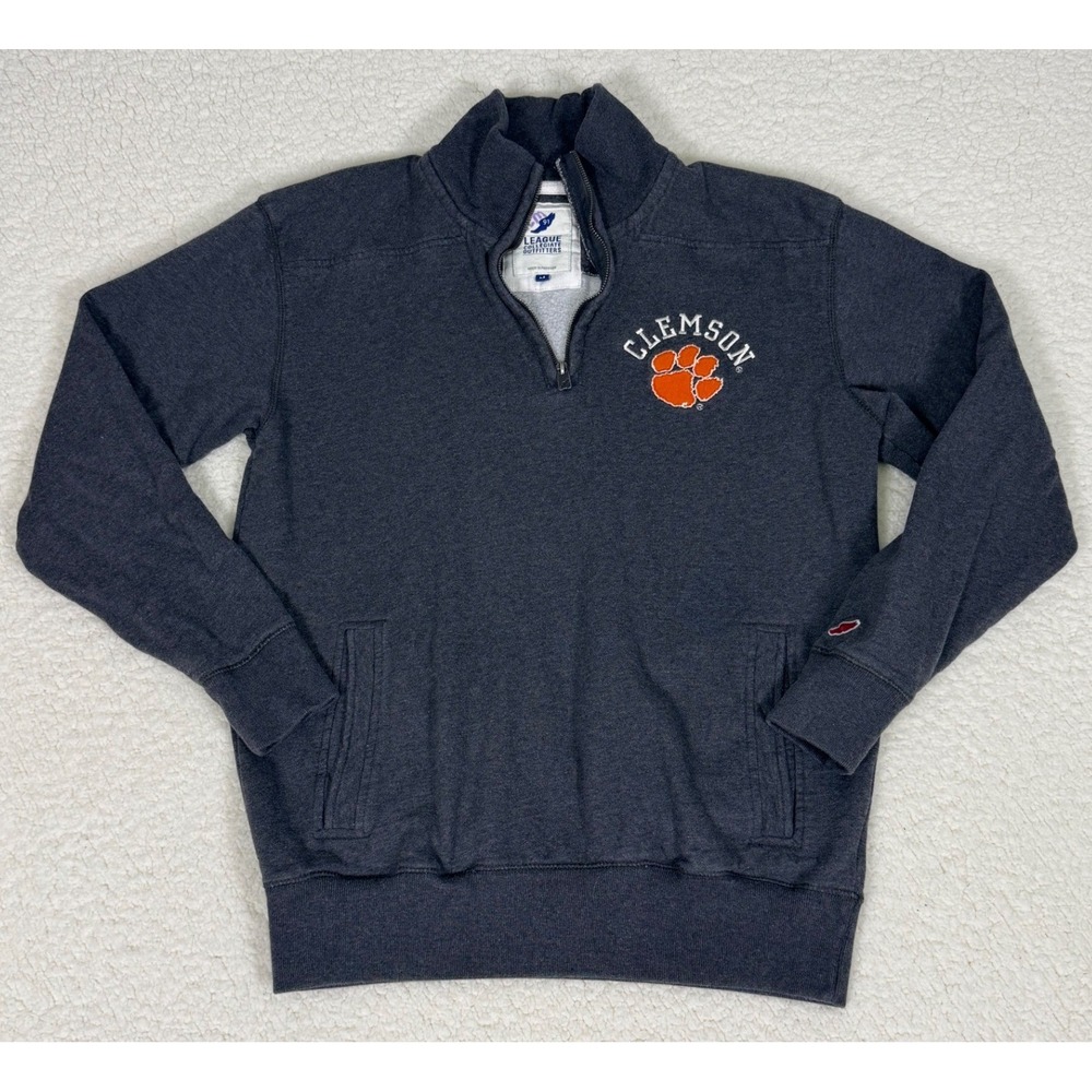 League Collegiate Outfitters Clemson Tigers Quarter Zip Sweatshirt Gray Mens M